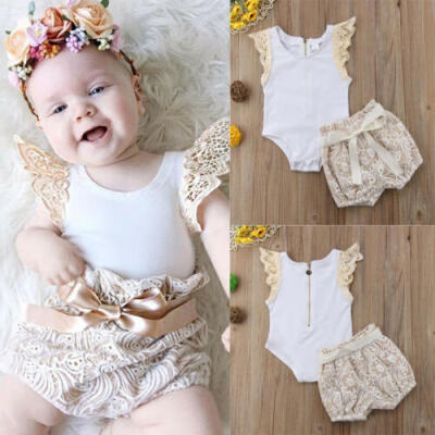 

US Newborn Baby Girl Floral Romper TopLace Shorts Pant Outfits Clothes 2pcs Set