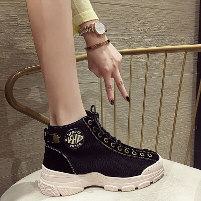 

Net red boots female autumn Korean students fashion side zipper boots round head front lace thick desert boots