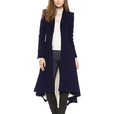 

Fashion Womens Victorian Trench Coats Lapel Ruffled Swallowtail Woolen Overcoat