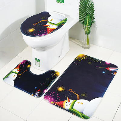 

Siaonvr Christmas Print Toilet Bathroom Mat Three-Piece Floor Mat Carpet Set