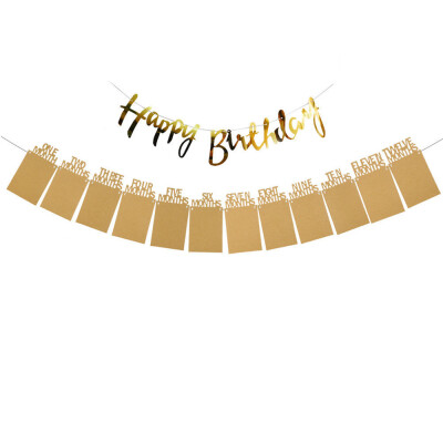 

Toponeto Baby Birthday Party Kraft Paper Photo Frame Pull Flag Decoration Letter Banner