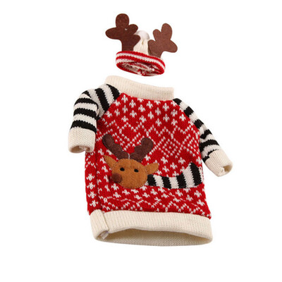 

Christmas Red Wine Bottle Cover Case Indoor Decoration Antler Hats Top Suit