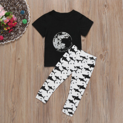 

Kids Baby Short Sleeve Earth Print T-Shirt Tops Shark Pants Clothes Outfits