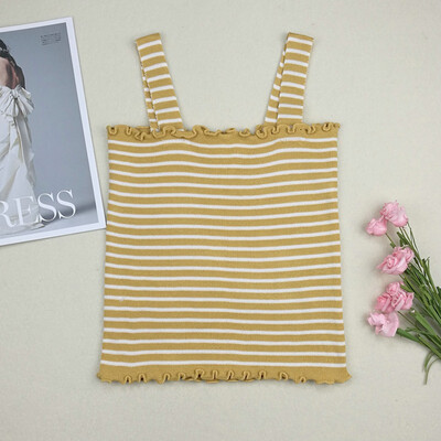 

Womens Sleeveless Ruffles Striped Pullover Knitted Tank Top