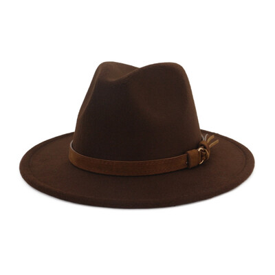 

10 Colors Unisex Women Men Felt Wide Brim Fedoras Trilby Caps With Leather Belt Buckle Band Panama Hats