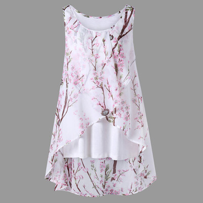 

Roseonmyhand Women Plus Size Beach Flowers Top Sleeveless Blouse Casual Tank Loose T-Shirt