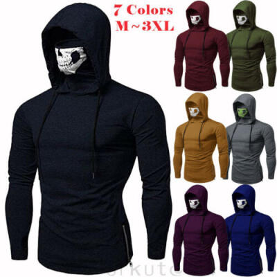 

Mens Gym Thin Hoodie Casual Long Sleeve Hoodies With Mask Skull Sweatshirt Tops