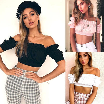 

Sexy Women Off Shoulder Casual Blouse Shirt Tops New Fashion Blouse Crop Top