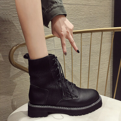 

Retro locomotive Martins female British style new autumn elastic socks boots personality Joker short boots tide