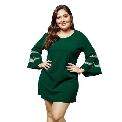 

Women Long Flare Sleeve Solid Color Casual Loose Mini Straight Shift Dress