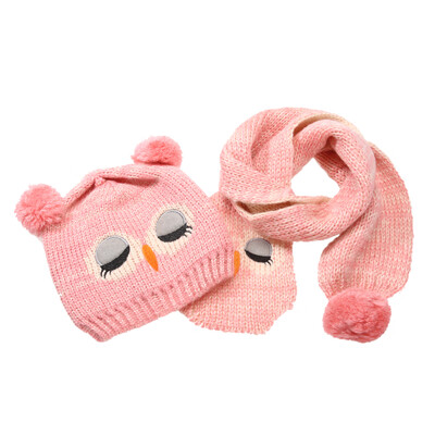 

2pcs Kids Baby Boys Girls Warm Wool Knitted Cute Owl Hat Beanie Scarf