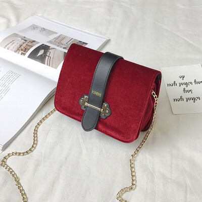 

Ins super fire small bag female 2018 autumn&winter new tide velvet shoulder bag Korean version of the chic chain small square bag female