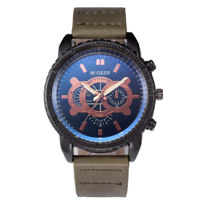 

Gobestart High-End New Geneva Mens Leather Strap Stainless Steel Quartz Analog Watch