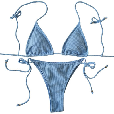

Roseonmyhand Sexy Women Push-up Padded Bra Solid Color Strap Hanging Bikini Set Bathing Suit