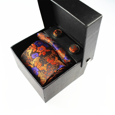 

Customized new tie four-piece high-grade polyester silk yarn-dyed jacquard cashew flower tie set