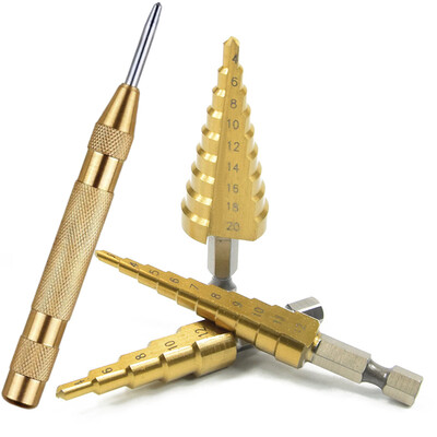 

Step Drill Bit Cone Hole Cutter Metric With Punch High Speed Steel Core Drills