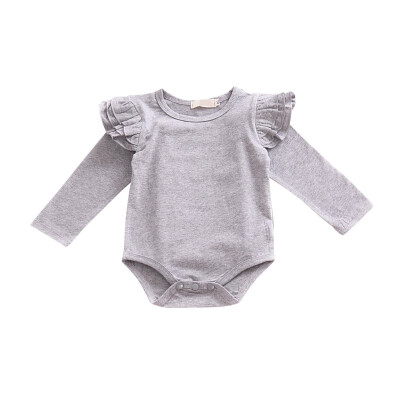 

Baby Girls Long Sleeve T-Shirt Rompers Ruffle Sleeved Cotton Tops Cute Crew Neck Solid Shirts Playsuit