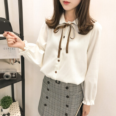 

Korean Style Women Long Sleeve Bow Tie Casual Blouse T-shirt Top Casual Shirt