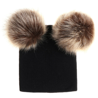 

Unique Winter Warm Knitted Cap Two Wool Ball Crochet Beanie Hats For Kids Girls Boys
