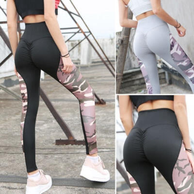 

Sexy Women Slim Soft Comfort High waist Elastic Camouflage stitching Fitness Leggings Yoga Sweatpants