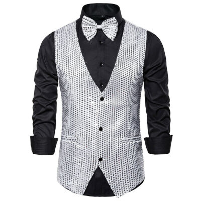 

Men Shiny Sequin Glitter Embellished Blazer Jacket Nightclub Weeding Party Suits