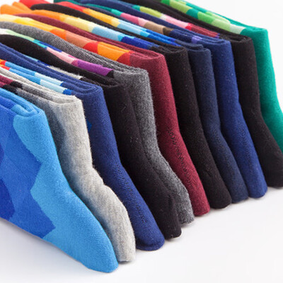 

Mens Middle Stockings Colored Rhombus Lattice Socks Pure Cotton Socks Breathable Multicolour Hose