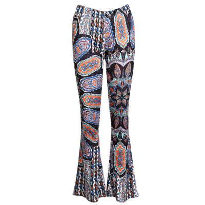 

Womens Boho Hippie High Waist Printed Wide Leg Long Flared Bell Bottom Pants