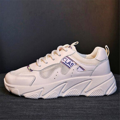 

2019 New Womens Chunky Sneakers Fashion Women Platform Shoes Lace Up White Vulcanize Shoes Womens Female Trainers Dad Shoes W01