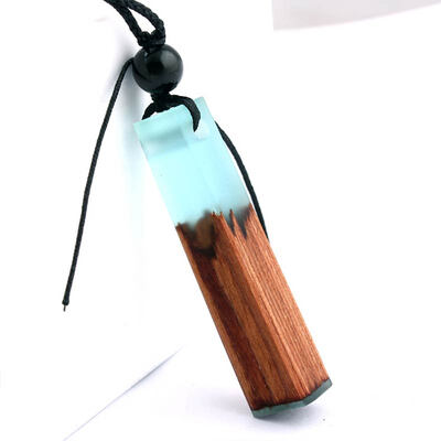 

Hot Natural wood resin Pendant Necklace for Women Men long chain woven rope chain Necklace statement Jewelry Gift