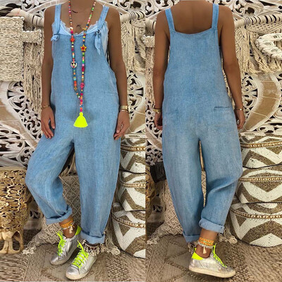 

Starmoon Womens Casual Loose Sleeveless Denim Overalls Suspenders With Pockets Jumpsuit