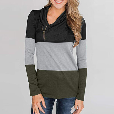 

Gobestart Womens Casual Sweatshirts Zipper Long Sleeve Color Block Patchwork Pullover Tops