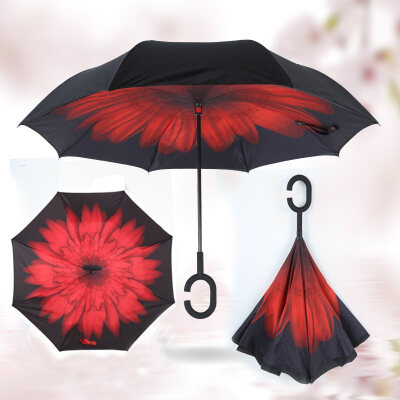 

Reverse Folding Double Layer Inverted Chuva Umbrella Self Stand Inside Out Rain Protection C-Hook Hands Windproof for Car