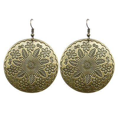 

Vintage Ring Carved Fashion Bohemian Earrings Exaggerated Large Round Flower Leaves Personalized Earrings Ladies Ethnic Jewelry