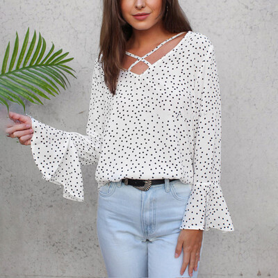 

Women Long Sleeve Bandage V Neck T Shirt T-Shirt Casual Loose Blouse Jumper Tops