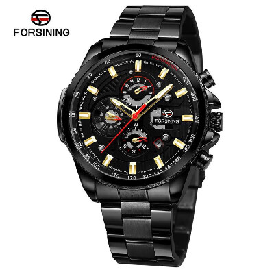 

FORSINING Men Three Dials Stainless Steel Band Calendar Analog Watch Waterproof Automatic Mechanical Wrist Watch