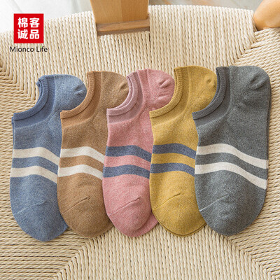 

Cotton Eslite socks female socks tide boat socks anti-fall with ladies socks stripes Korean version of Japanese literary wild sports casual socks SG025 5 color mixed color