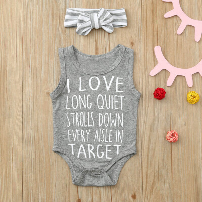 

Toddler Kids Baby Girls Letter Print Romper Bodysuit Hair Band Clothes Summer