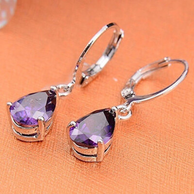 

Charming Water Droplet Cut Amethyst Dangle Drop Earrings Wedding Jewelry