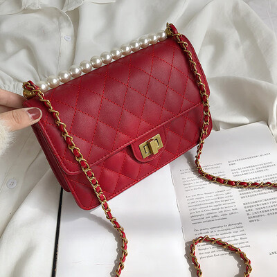 

Qiao Bani 2019 new Korean chic fashion pearl embroidery line small square bag wild single shoulder diagonal trend handbags