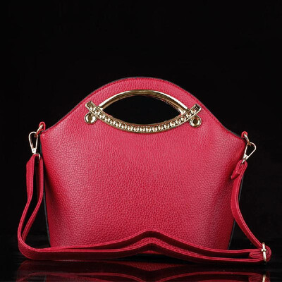 

New Fashion Women Handbag PU Leather Double Grab Handle Metal Trim Simple Shoulder Bag