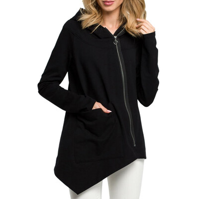 

Women Solid Color Long Sleeve Hooidies Pocket Jacket Fashion Loose Zipper Irregular Coat Hooded Outwear Autumn Women Clothing