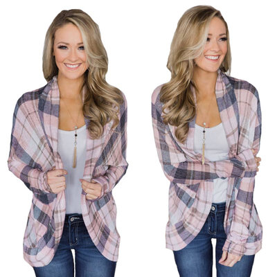 

Women Cardigan Loose Sweater Long Sleeve Cotton Stripe Outwear Knitted Jacket Coat Tops