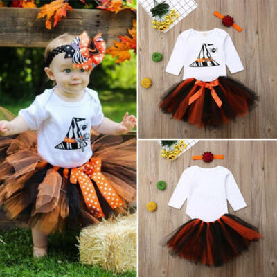 

2019 My 1st Halloween Infant Baby Girl Outfits Romper JumpsuitTutu Skirt Set UK
