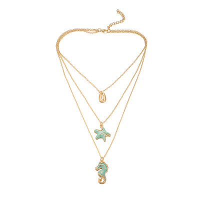 

Tocona Bohemian Gold Starfish Seahorse Pendant Necklace for Women Multi layer Neck Chain Summer Beach Jewellery Accessories 8688