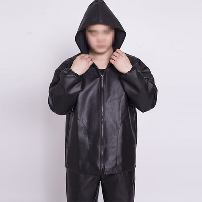 

Mens Oil-proof Waterproof Hooded PU Leather Coat Labor Insurance Overalls Yoooc