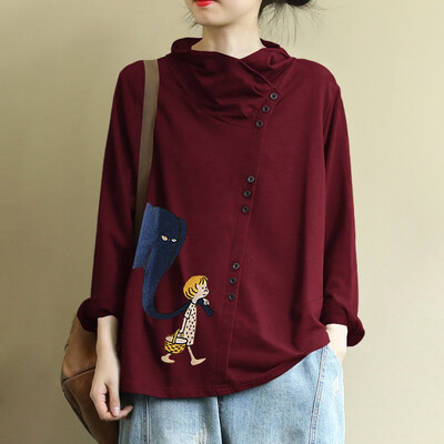 

Tailored Fashion Women Leisure Print Long Sleeve Button O-Neck Sweatshirt Tops