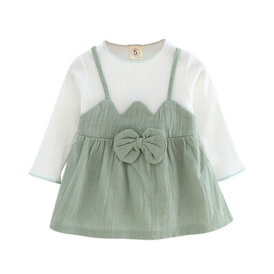 

Kozart High Quality 2018 New-arrival Fashion Girls Fake Two-piece Bow Long-sleeved Dress Newborn Casual Dress Baby Outfits