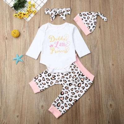 

US Newborn Baby Girl Romper Bodysuit Leopard Leggings Pants Headband Hat Clothes