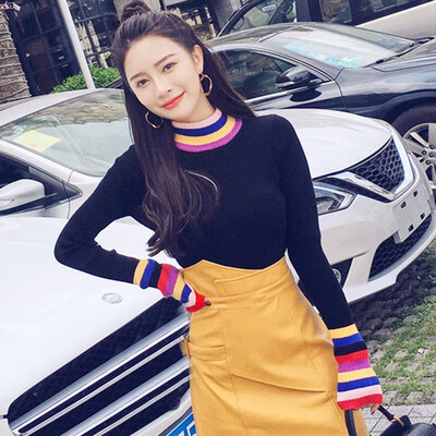 

Womens Sweaters 2019 Winter Tops Turtleneck Sweater Women Thin Pullover Jumper Knitted Sweater Patchwork Pull Femme New Tops