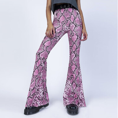 

Ladies Snake Print Long Bottoms Trouser Loose Elastic High Waist Palazzo Pants